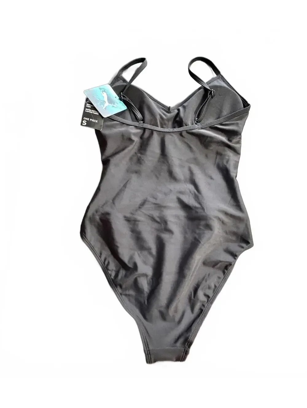PUMA black chlorine resistant soft fabric athletic one piece swimsuit Sz S New
